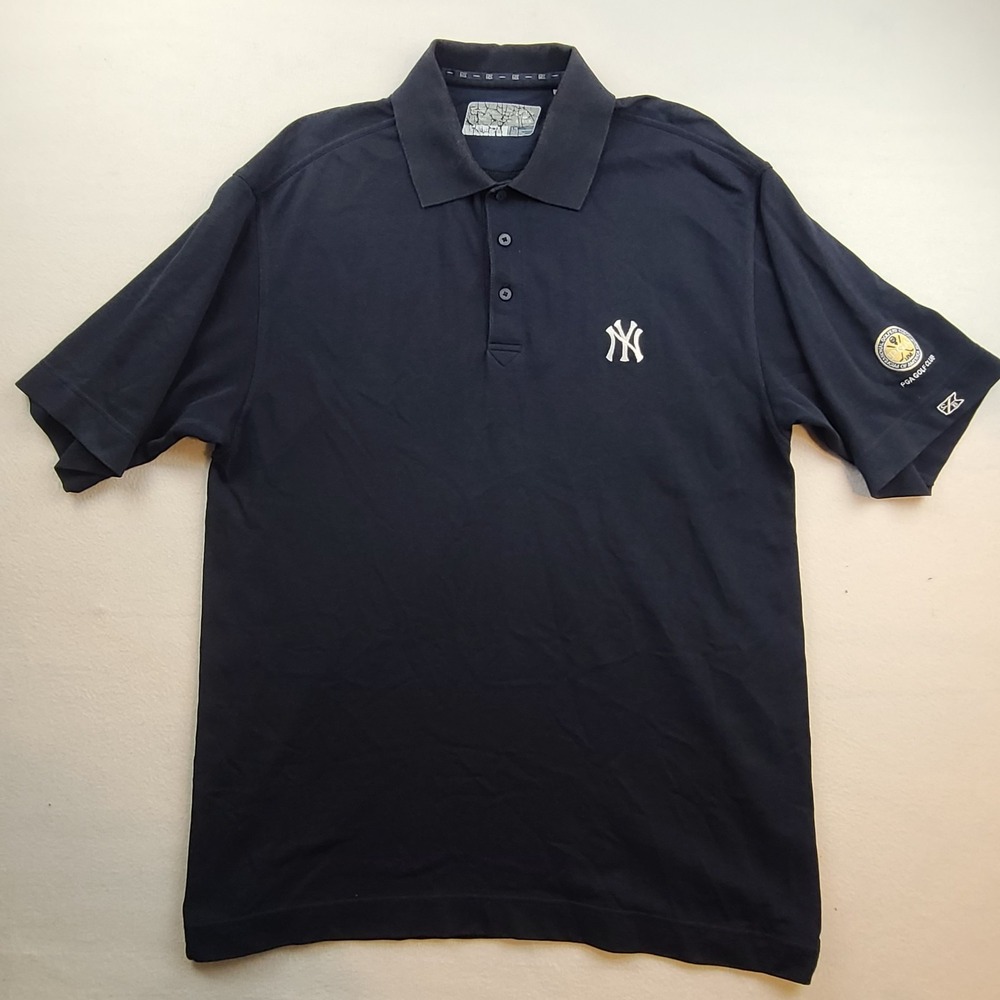 New York Yankees Polo Shirt Men Large Short Sleeve Navy PGA Golf Cutter & Buck